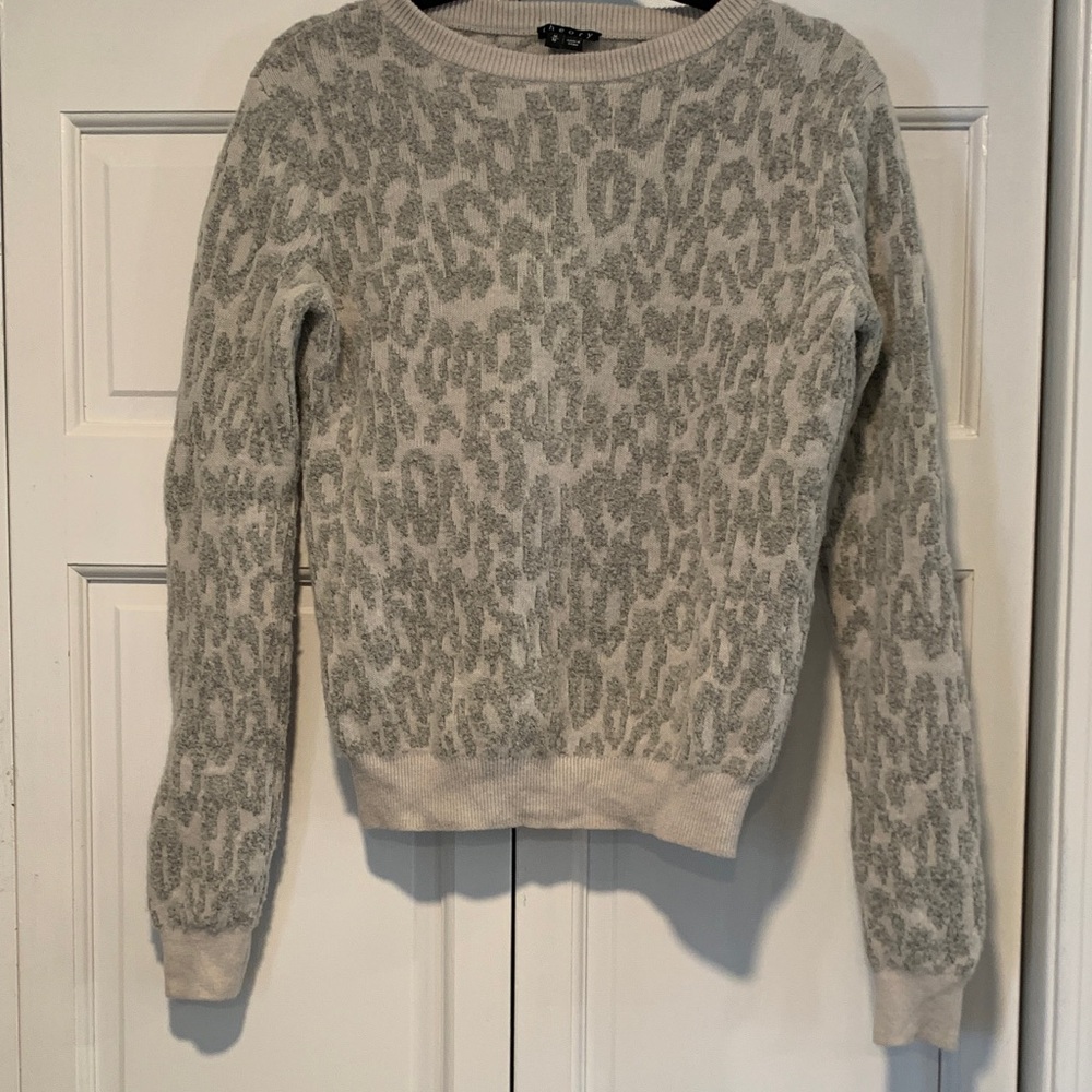 Theory Gray Leopard Print Sweater